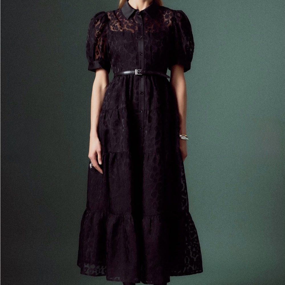 English Factory Black Tiered Ruffled Sundress with Puff Sleeves